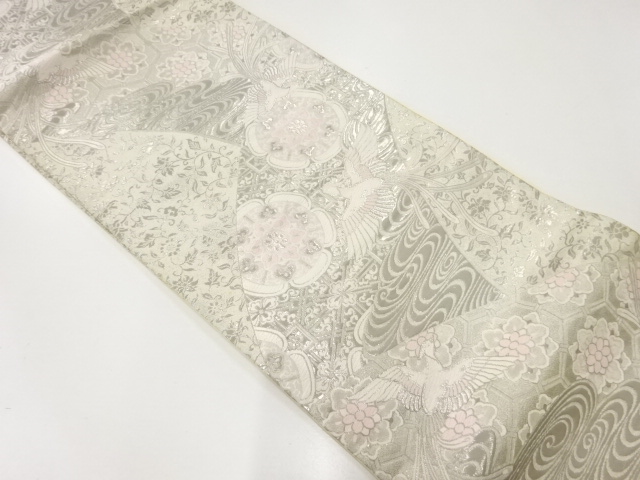 アンティーク　華紋に花鳥模様織出し袋帯（材料）